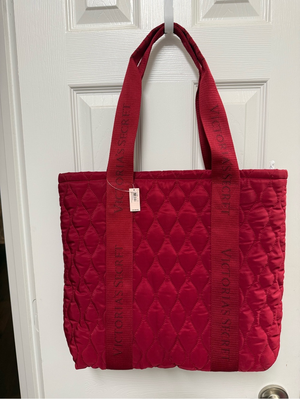 Victoria's Secret Quilted Crimson Tote with Branded Straps